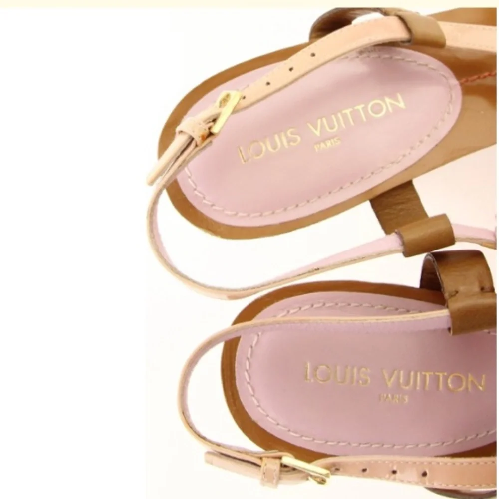 Louis Vuitton Pink and Brown Patent Leather Wedge Sandals